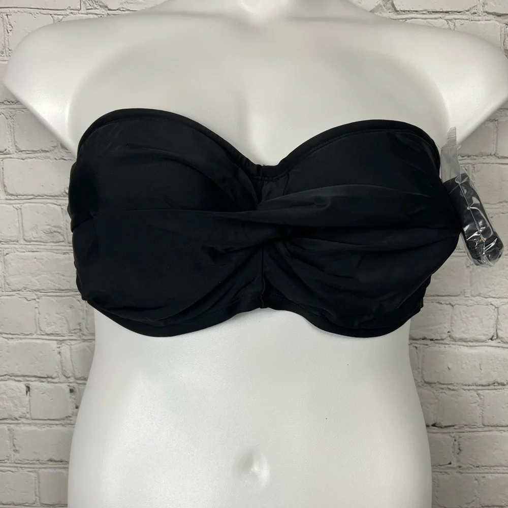 20W 24W Kona Sol Black Twist Front Bikini Top With Removable Straps Plus Size - Picture 2 of 4